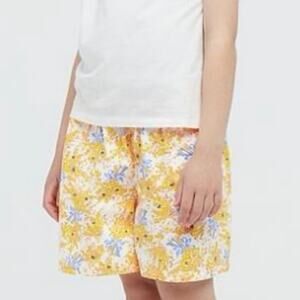 Paul & Joe Uniqlo France Paperbag Waist Blue Shorts flower bouquets Sz 11-12